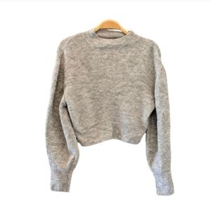 Topshop Mock Neck Grey Balloon Sleeve Cropped Sweater XS